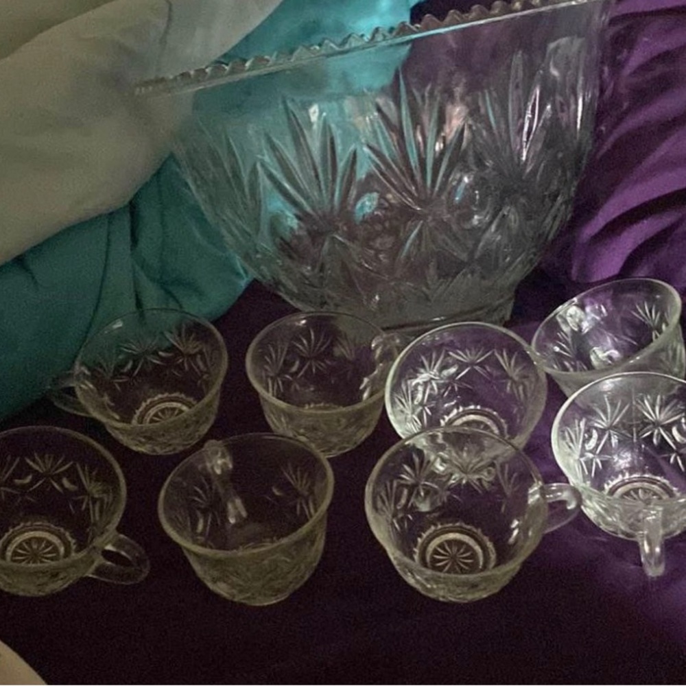 vintage hazelware. lexington prismcut punch bowl and 8 cups